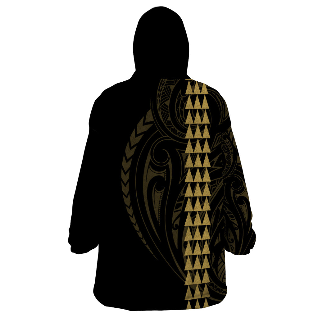 Polynesian Wearable Blanket Hoodie Hawaiian Warrior and Aloha Girl With Hammerhead Shark Tattoos Gold LT6 - Polynesian Pride