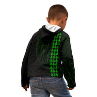 Polynesian Kid Hoodie Hawaiian Warrior and Aloha Girl With Hammerhead Shark Tattoos Green LT6 - Polynesian Pride