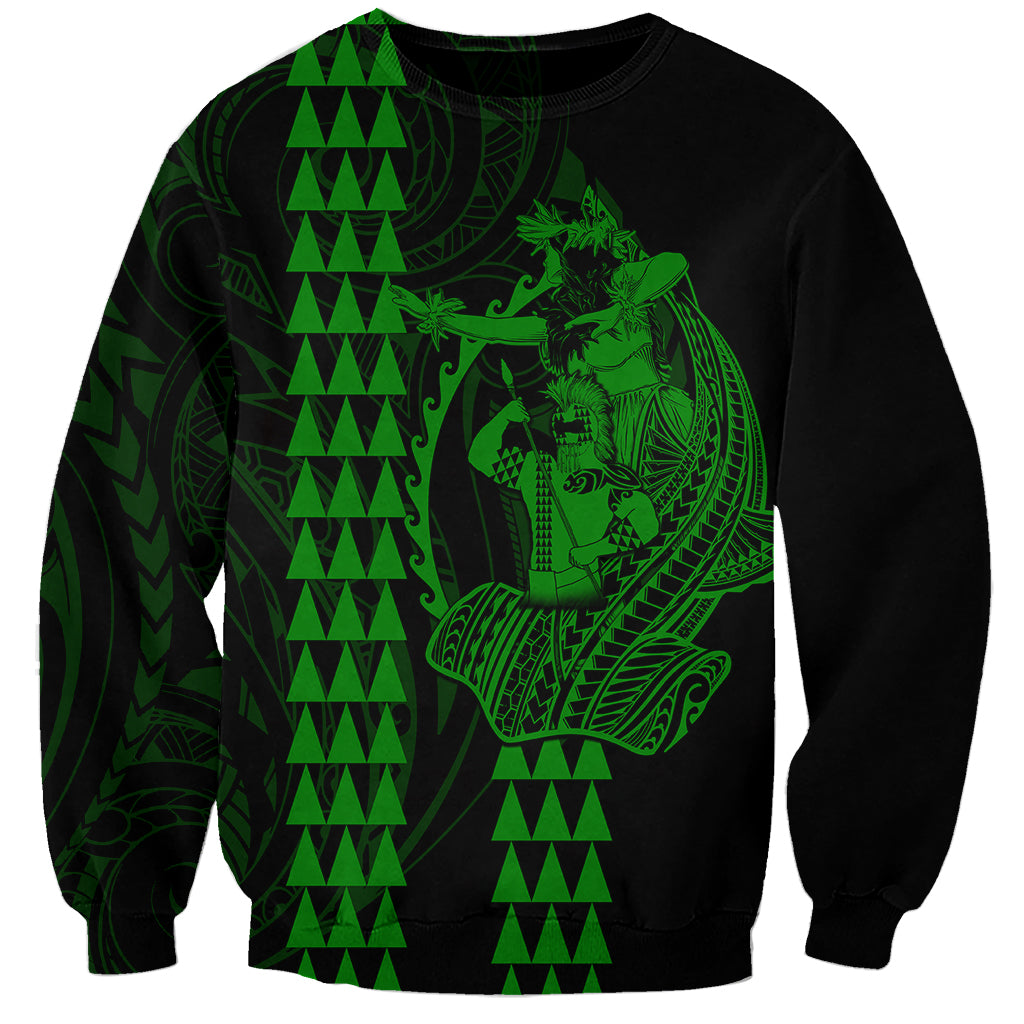 Polynesian Sweatshirt Hawaiian Warrior and Aloha Girl With Hammerhead Shark Tattoos Green LT6 Unisex Green - Polynesian Pride