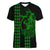 Polynesian Women V Neck T Shirt Hawaiian Warrior and Aloha Girl With Hammerhead Shark Tattoos Green LT6 Female Green - Polynesian Pride