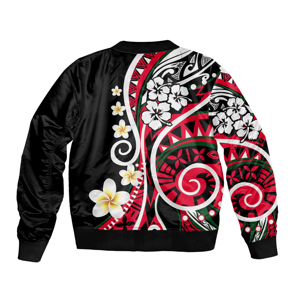 Plumeria Polynesian Sleeve Zip Bomber Jacket Trending Red LT6 - Polynesian Pride