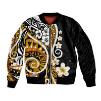 Plumeria Polynesian Sleeve Zip Bomber Jacket Trending Gold LT6 Unisex Gold - Polynesian Pride