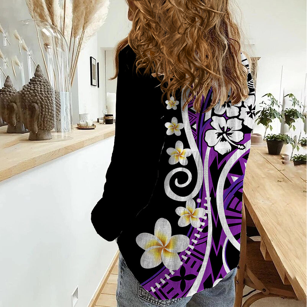 Plumeria Polynesian Women Casual Shirt Trending Purple LT6 - Polynesian Pride