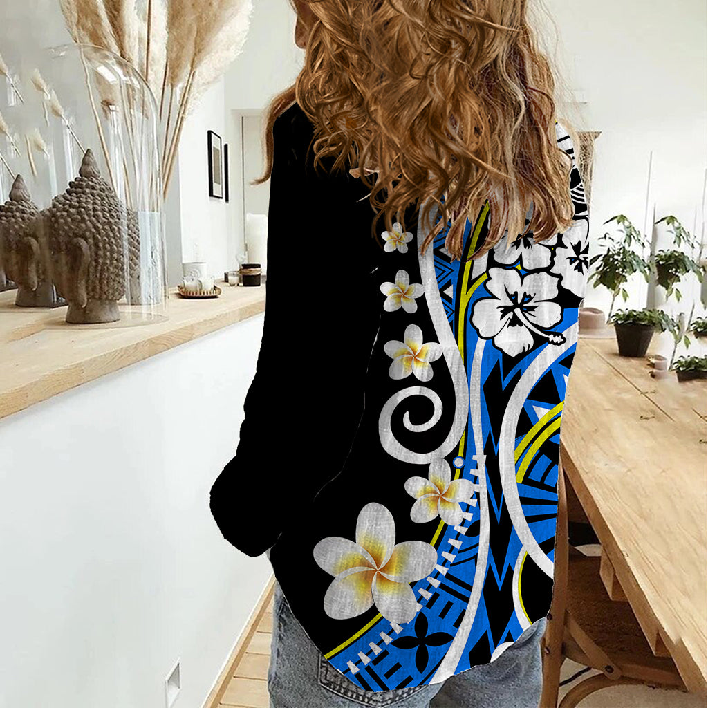 Plumeria Polynesian Women Casual Shirt Trending Blue LT6 - Polynesian Pride
