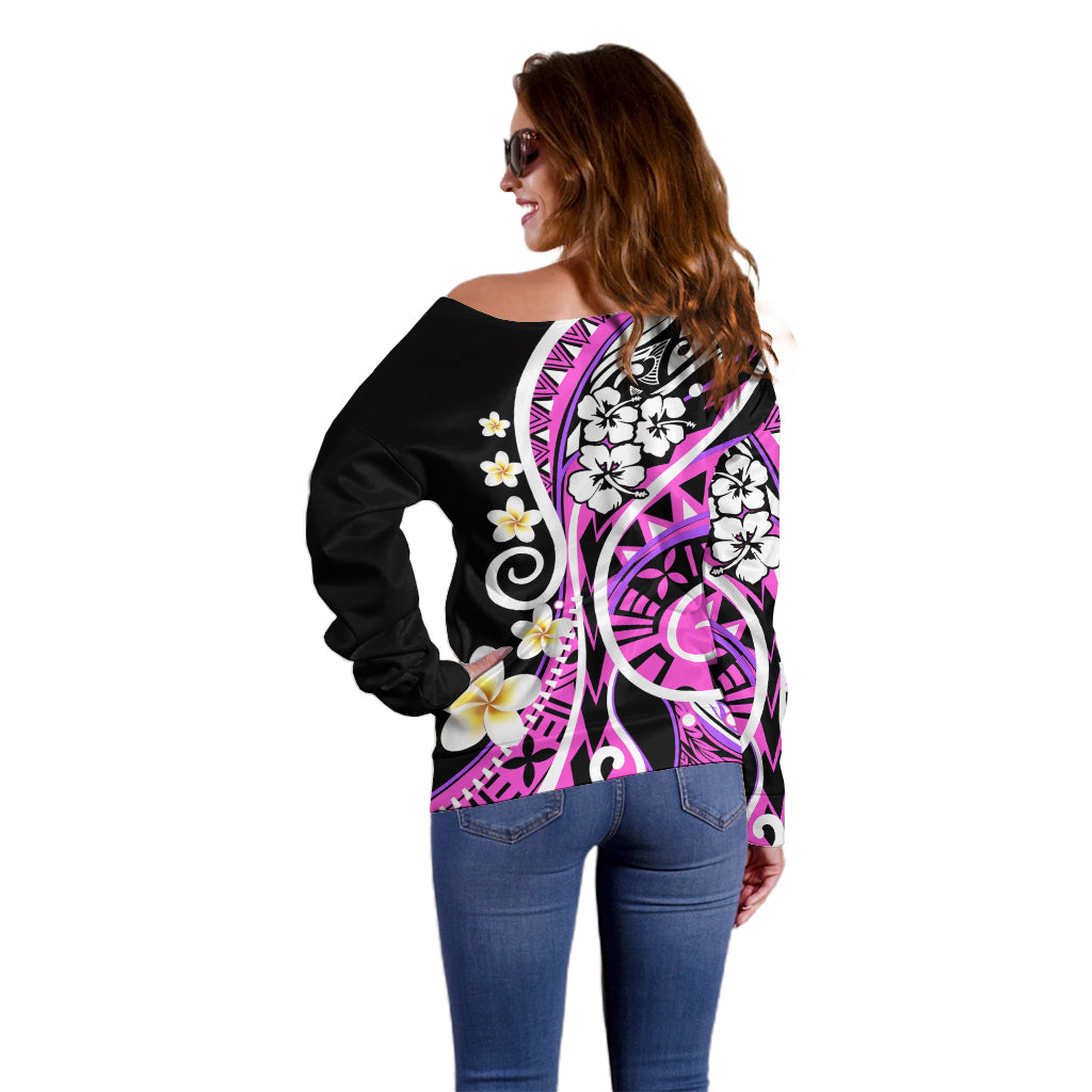 Plumeria Polynesian Off Shoulder Sweater Trending Pink LT6 - Polynesian Pride