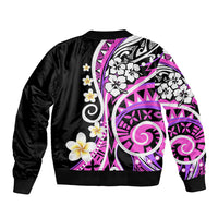 Plumeria Polynesian Sleeve Zip Bomber Jacket Trending Pink LT6 - Polynesian Pride