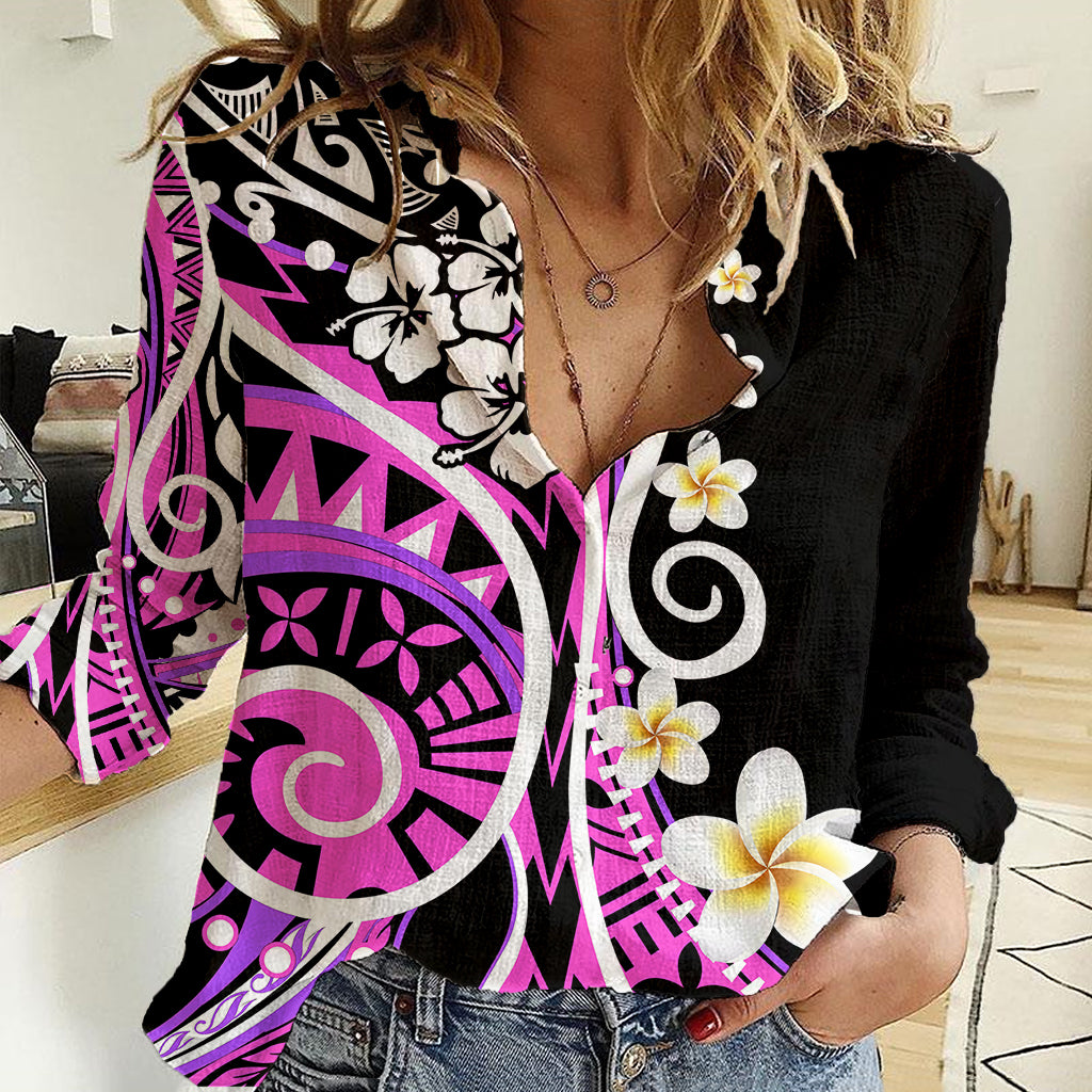 Plumeria Polynesian Women Casual Shirt Trending Pink LT6 Female Pink - Polynesian Pride