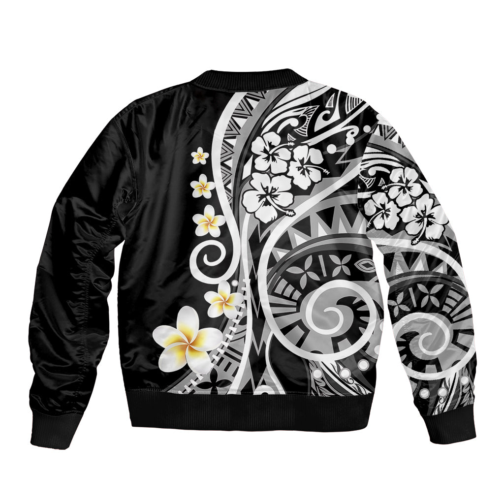 Plumeria Polynesian Bomber Jacket Trending Black LT6 - Polynesian Pride