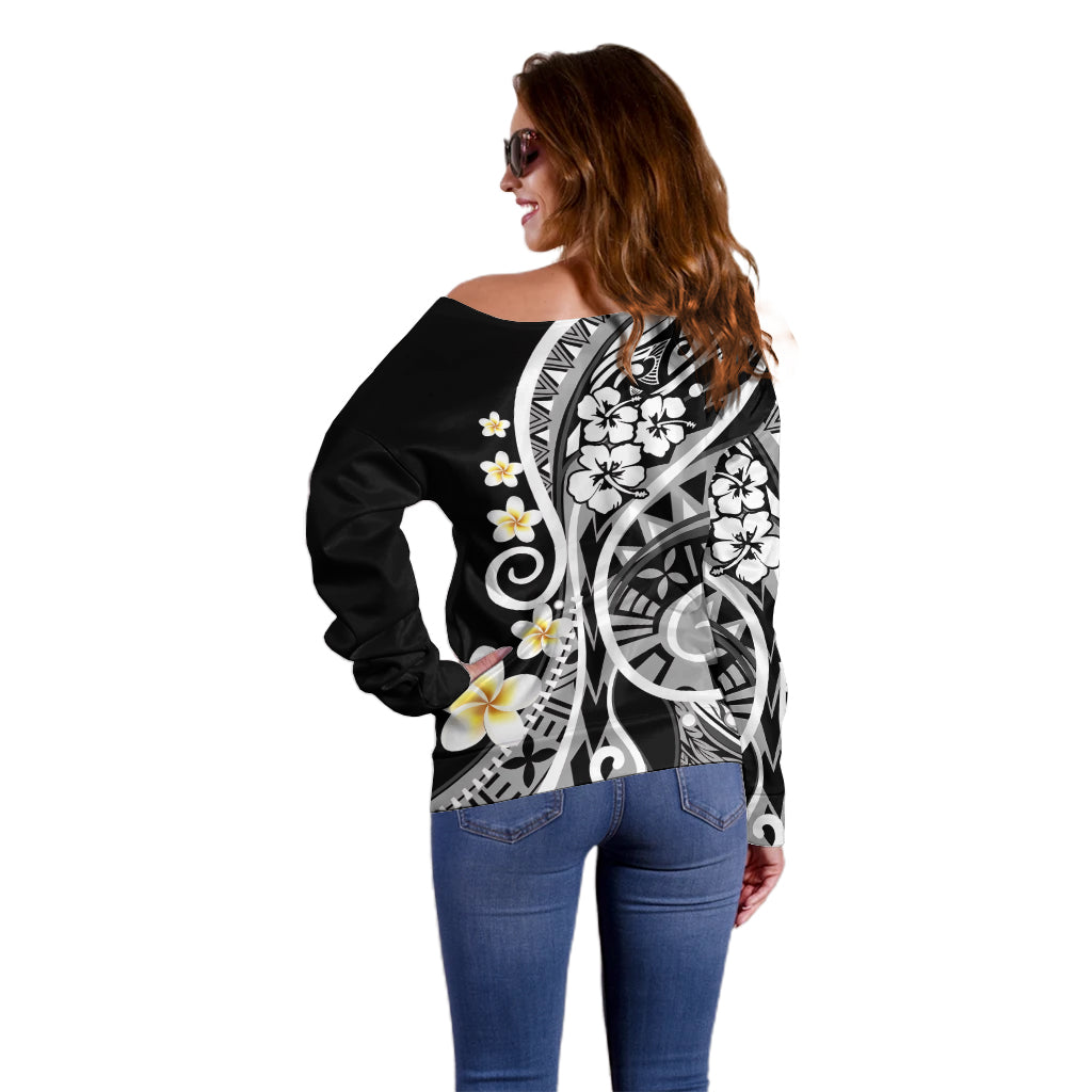 Plumeria Polynesian Off Shoulder Sweater Trending Black LT6 - Polynesian Pride