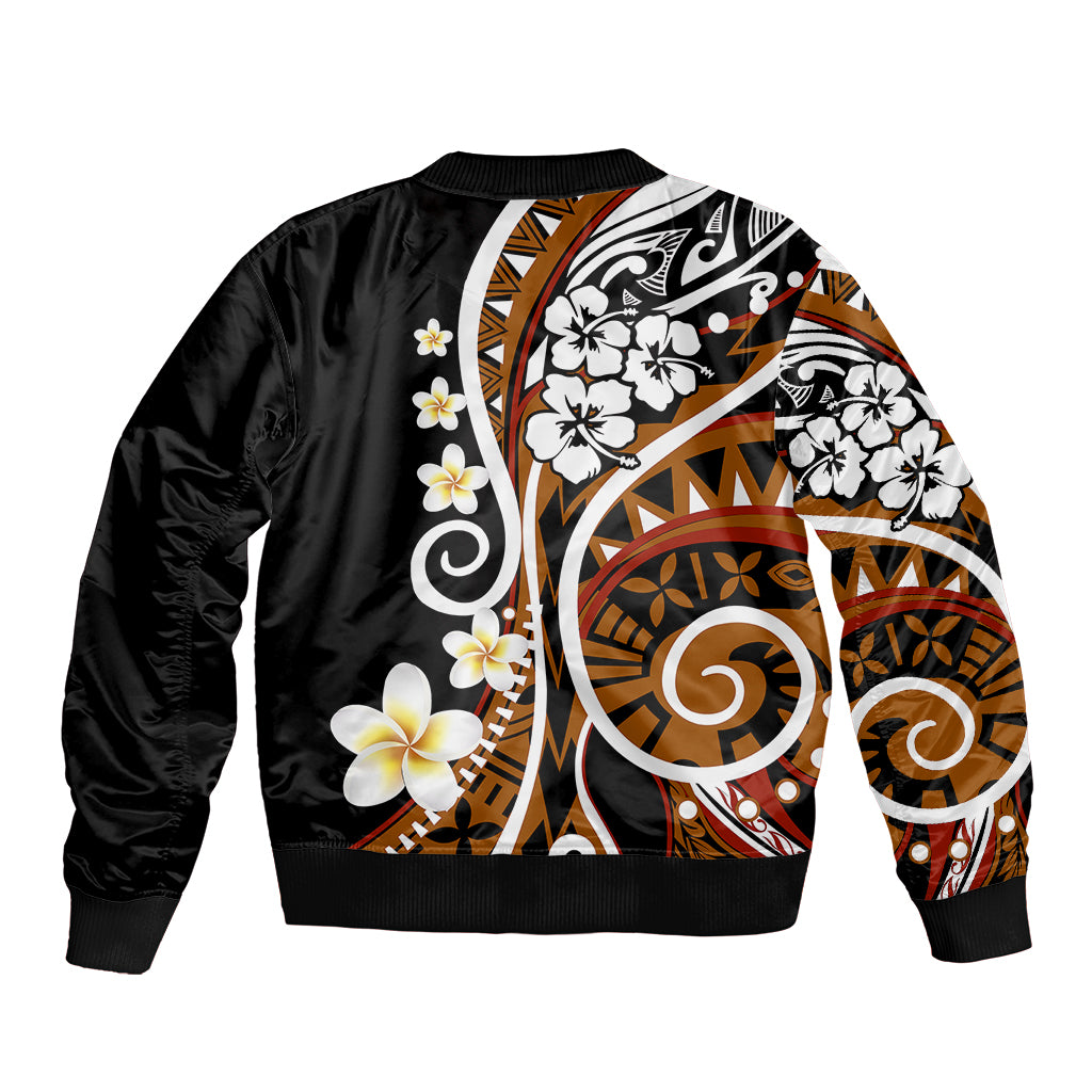 Plumeria Polynesian Bomber Jacket Trending Brown LT6 - Polynesian Pride