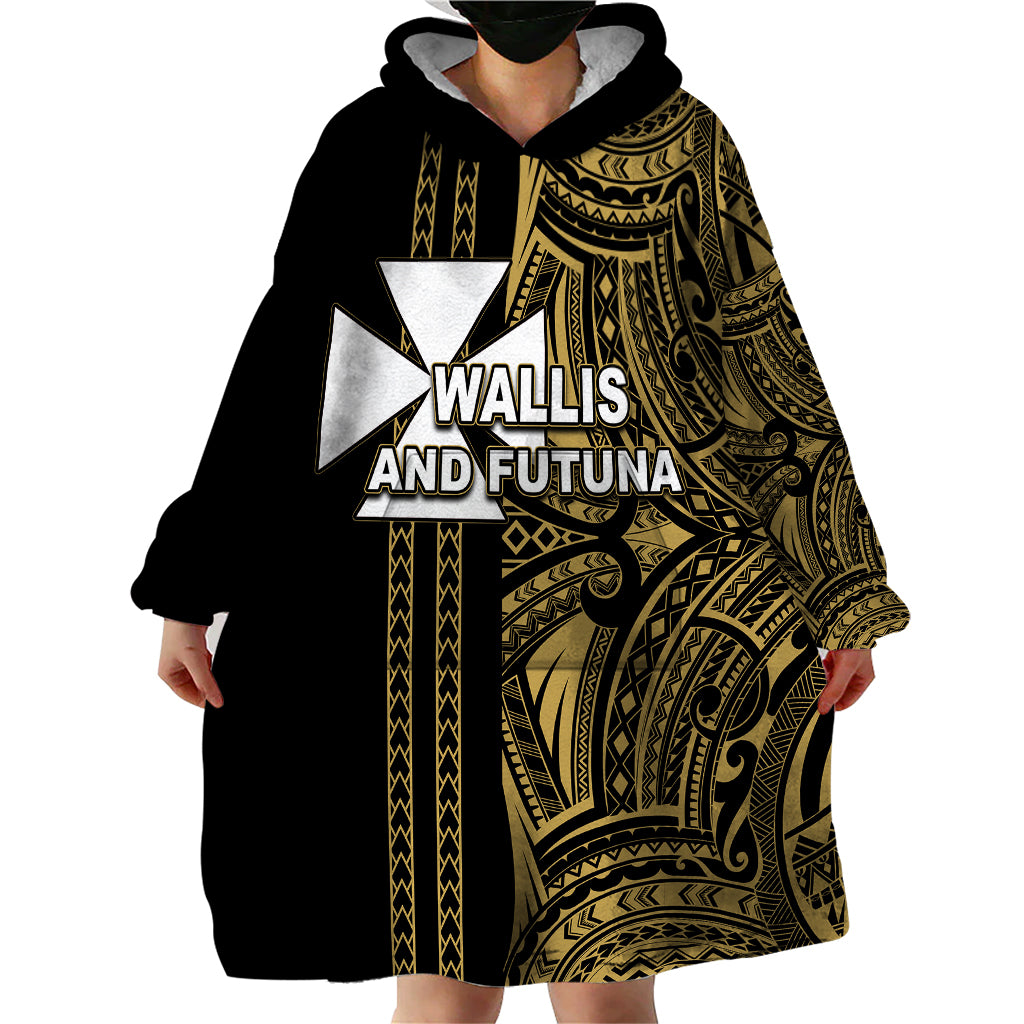 Custom Wallis and Futuna Wearable Blanket Hoodie Polynesian Tribal Gold LT6 - Polynesian Pride