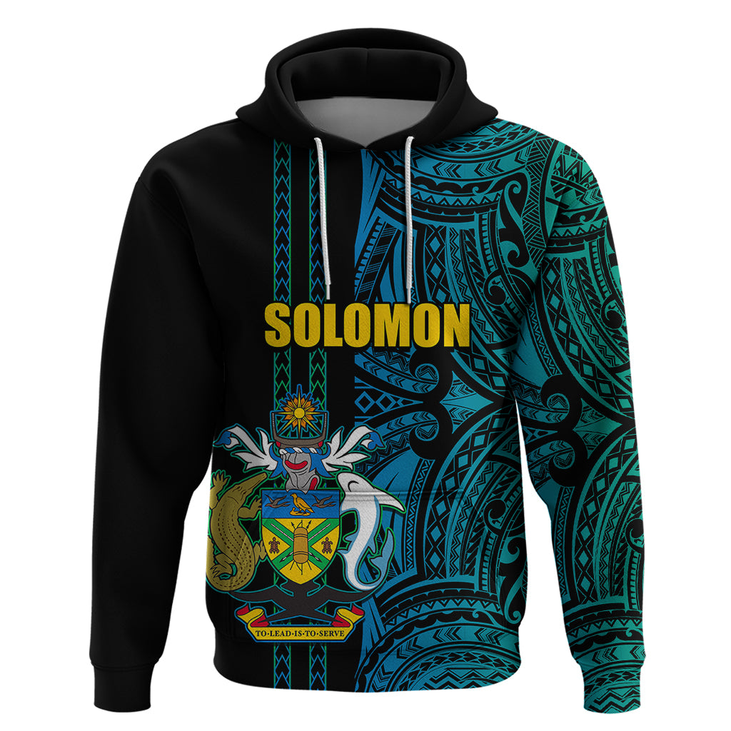Custom Solomon Islands Hoodie Polynesian Tribal LT6 Pullover Hoodie Blue - Polynesian Pride