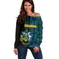 Custom Solomon Islands Off Shoulder Sweater Polynesian Tribal LT6 Women Blue - Polynesian Pride