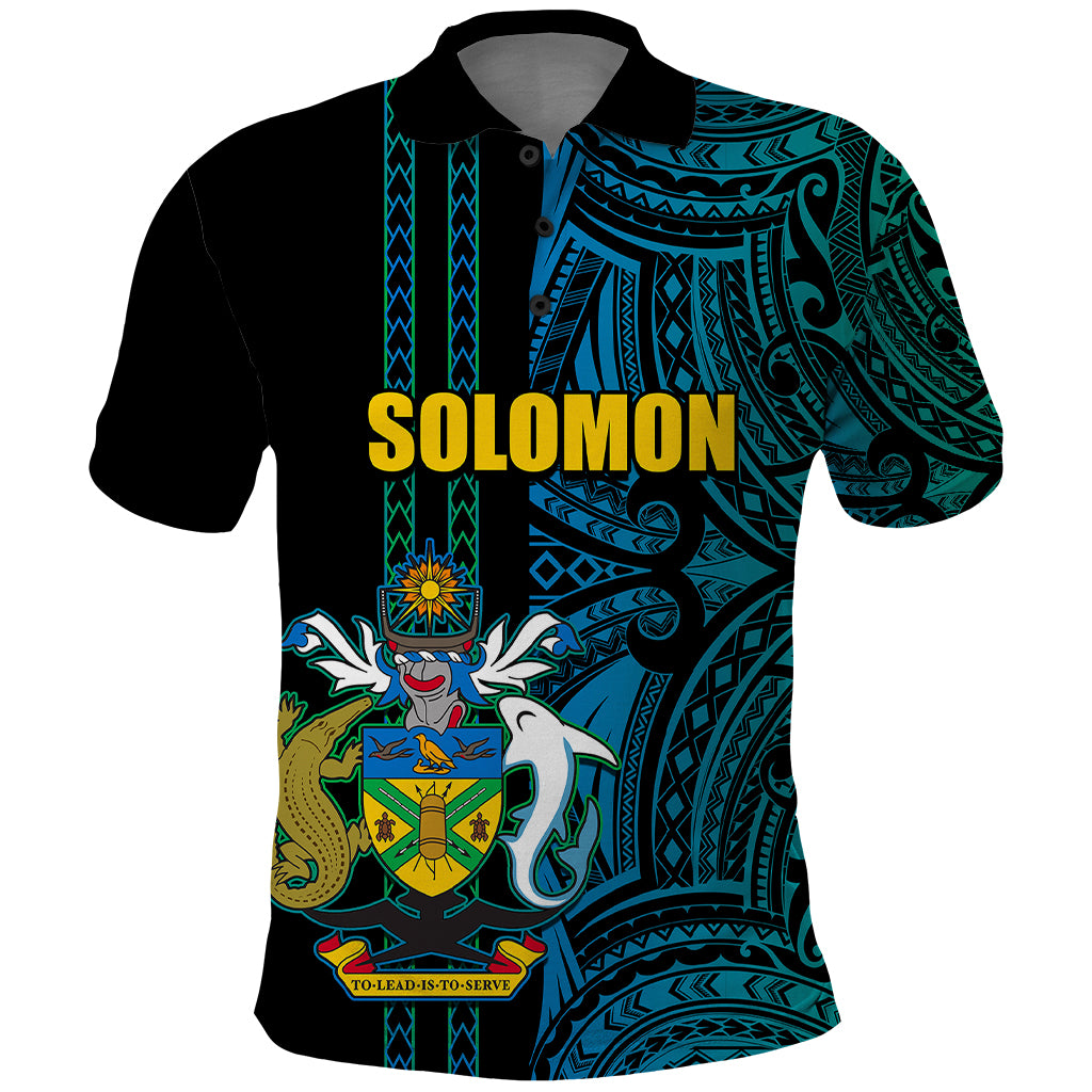 Custom Solomon Islands Polo Shirt Polynesian Tribal LT6 Blue - Polynesian Pride