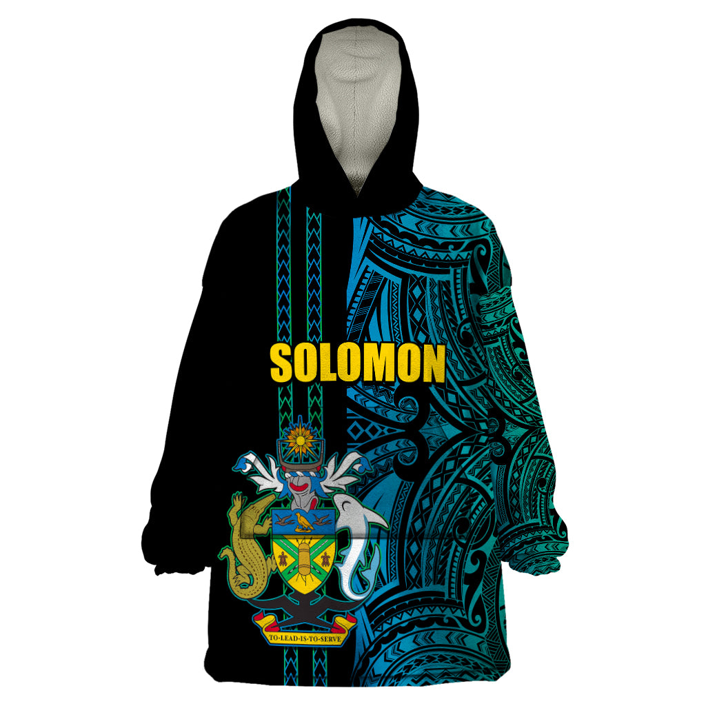 Custom Solomon Islands Wearable Blanket Hoodie Polynesian Tribal LT6 One Size Blue - Polynesian Pride