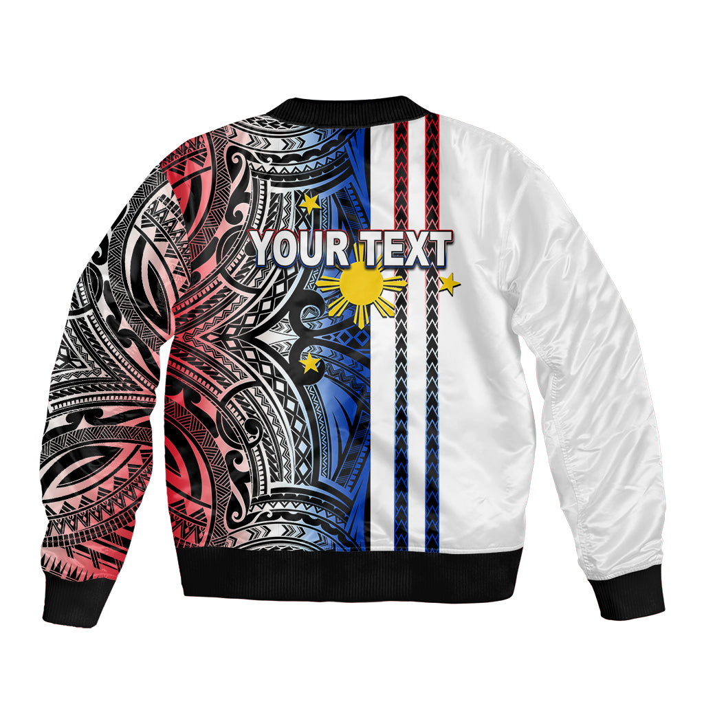 Custom Philippines Sleeve Zip Bomber Jacket Polynesian Tribal White LT6 - Polynesian Pride