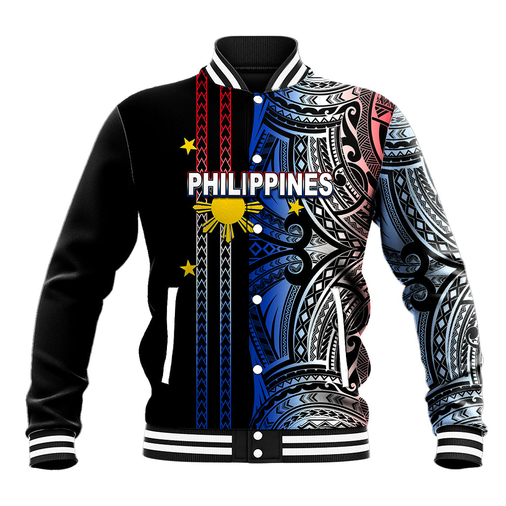 Custom Philippines Baseball Jacket Polynesian Tribal Black LT6 Unisex Black - Polynesian Pride
