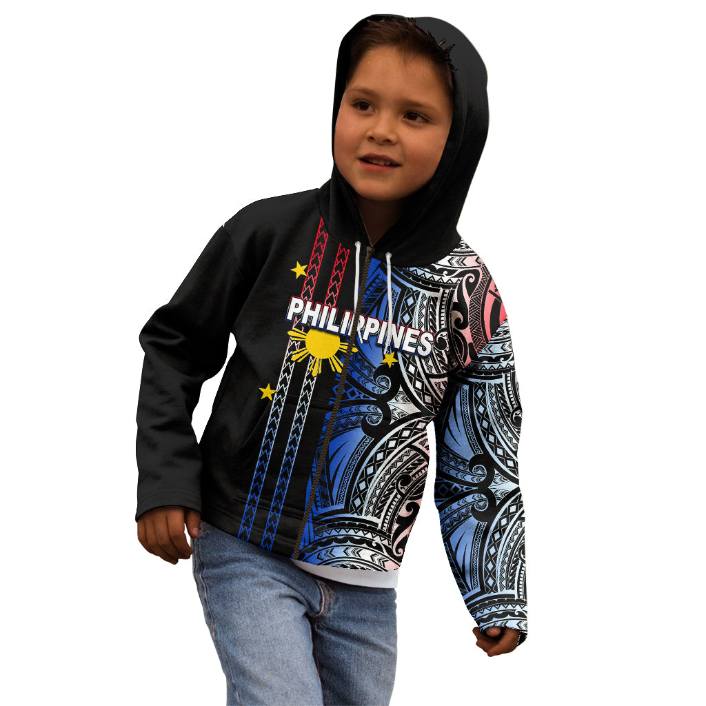 Custom Philippines Kid Hoodie Polynesian Tribal Black LT6 - Polynesian Pride