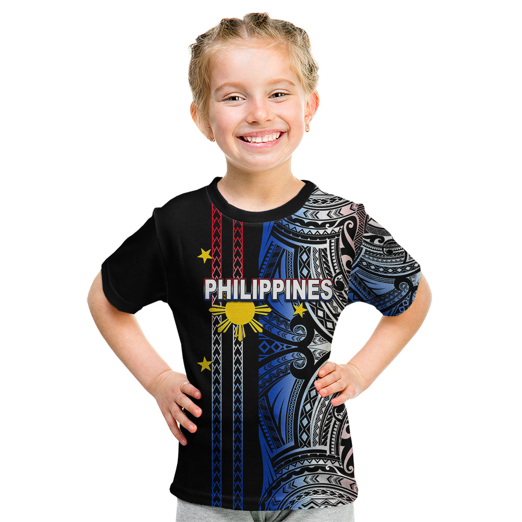 Custom Philippines Kid T Shirt Polynesian Tribal Black LT6 Black - Polynesian Pride