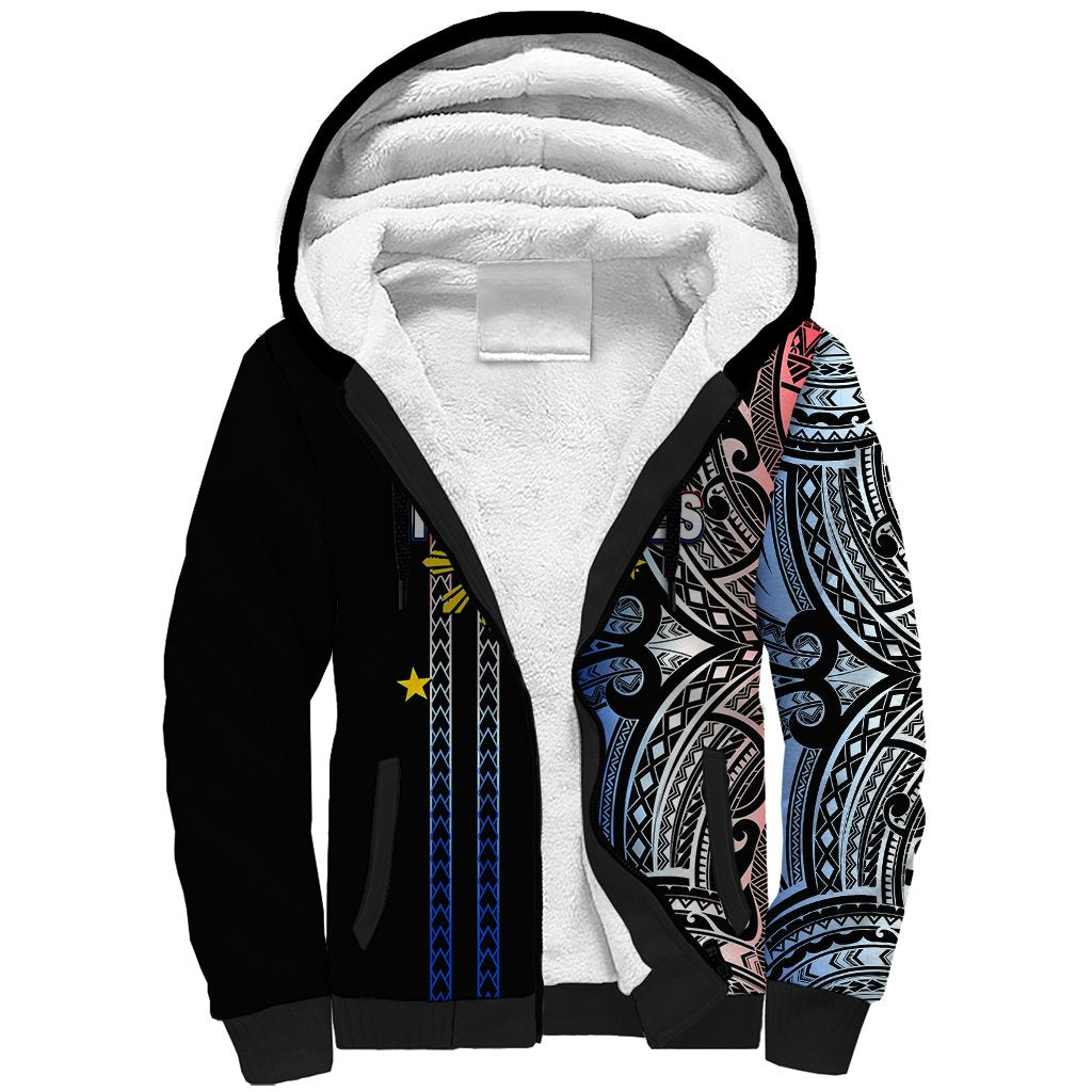 Custom Philippines Sherpa Hoodie Polynesian Tribal Black LT6 Unisex Black - Polynesian Pride