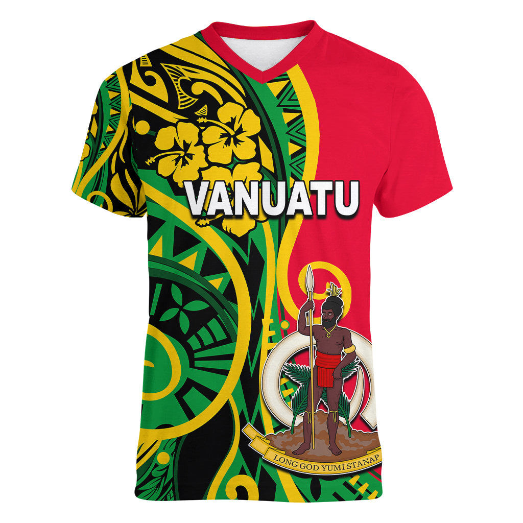 (Custom Personalised) Vanuatu Women V Neck T Shirt Polynesian Patterns LT6 Female Green - Polynesian Pride
