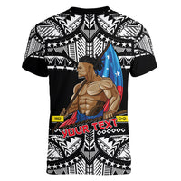 (Custom Personalised) Samoa Pride Women V Neck T Shirt Tribal Patterns Black LT6 - Polynesian Pride