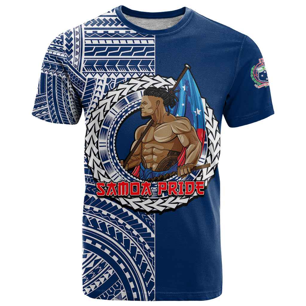 Custom Samoa Pride T Shirt Polynesian Patterns Blue LT6 Blue - Polynesian Pride