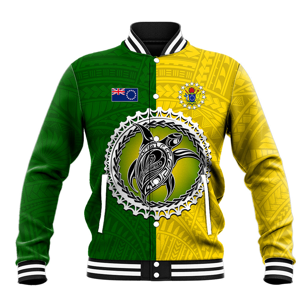 Cook Islands Baseball Jacket Yellow-Green Half Style LT6 Unisex Green - Polynesian Pride
