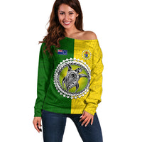 Cook Islands Off Shoulder Sweater Yellow-Green Half Style LT6 Women Green - Polynesian Pride