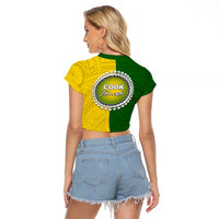 Cook Islands Raglan Cropped T Shirt Yellow-Green Half Style LT6 - Polynesian Pride