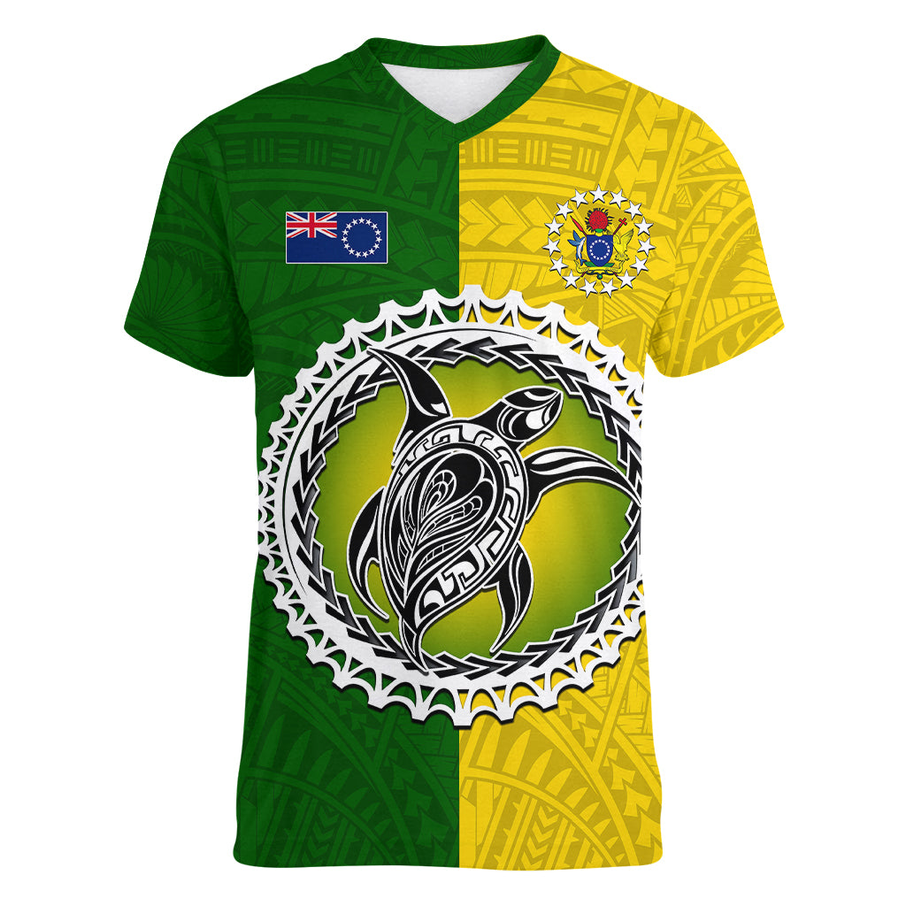 Cook Islands Women V Neck T Shirt Yellow-Green Half Style LT6 Female Green - Polynesian Pride