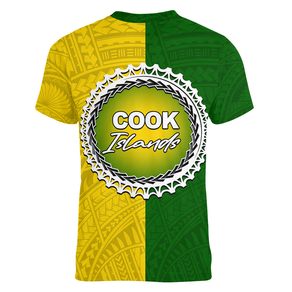 Cook Islands Women V Neck T Shirt Yellow-Green Half Style LT6 - Polynesian Pride