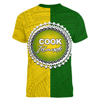 Cook Islands Women V Neck T Shirt Yellow-Green Half Style LT6 - Polynesian Pride