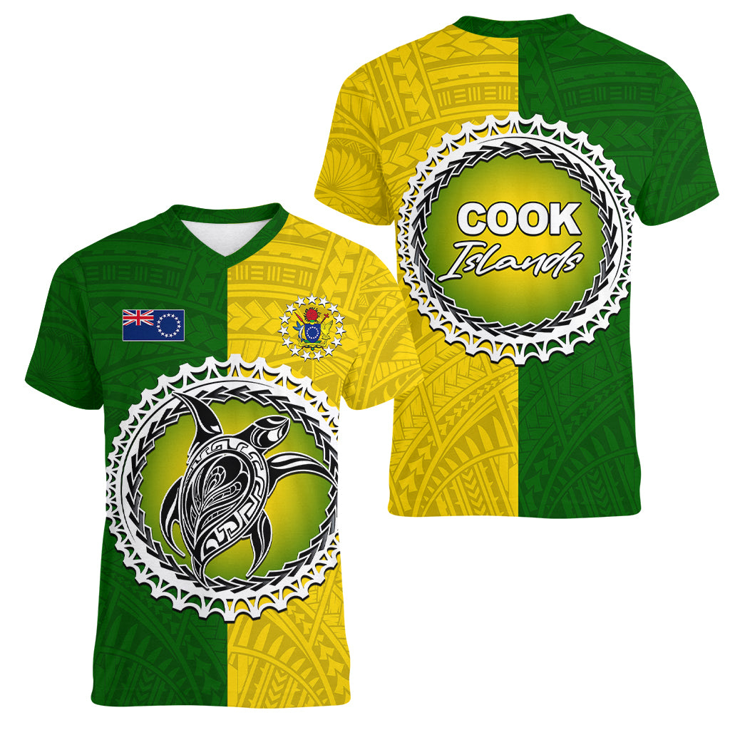 Cook Islands Women V Neck T Shirt Yellow-Green Half Style LT6 - Polynesian Pride