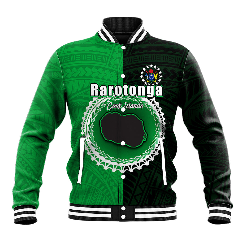 Custom Rarotonga Of Cook Islands Baseball Jacket Mix Half Black LT6 Unisex Green - Polynesian Pride