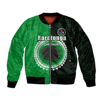 Custom Rarotonga Of Cook Islands Bomber Jacket Mix Half Black LT6 Unisex Green - Polynesian Pride