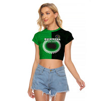 Custom Rarotonga Of Cook Islands Raglan Cropped T Shirt Mix Half Black LT6 Female Green - Polynesian Pride