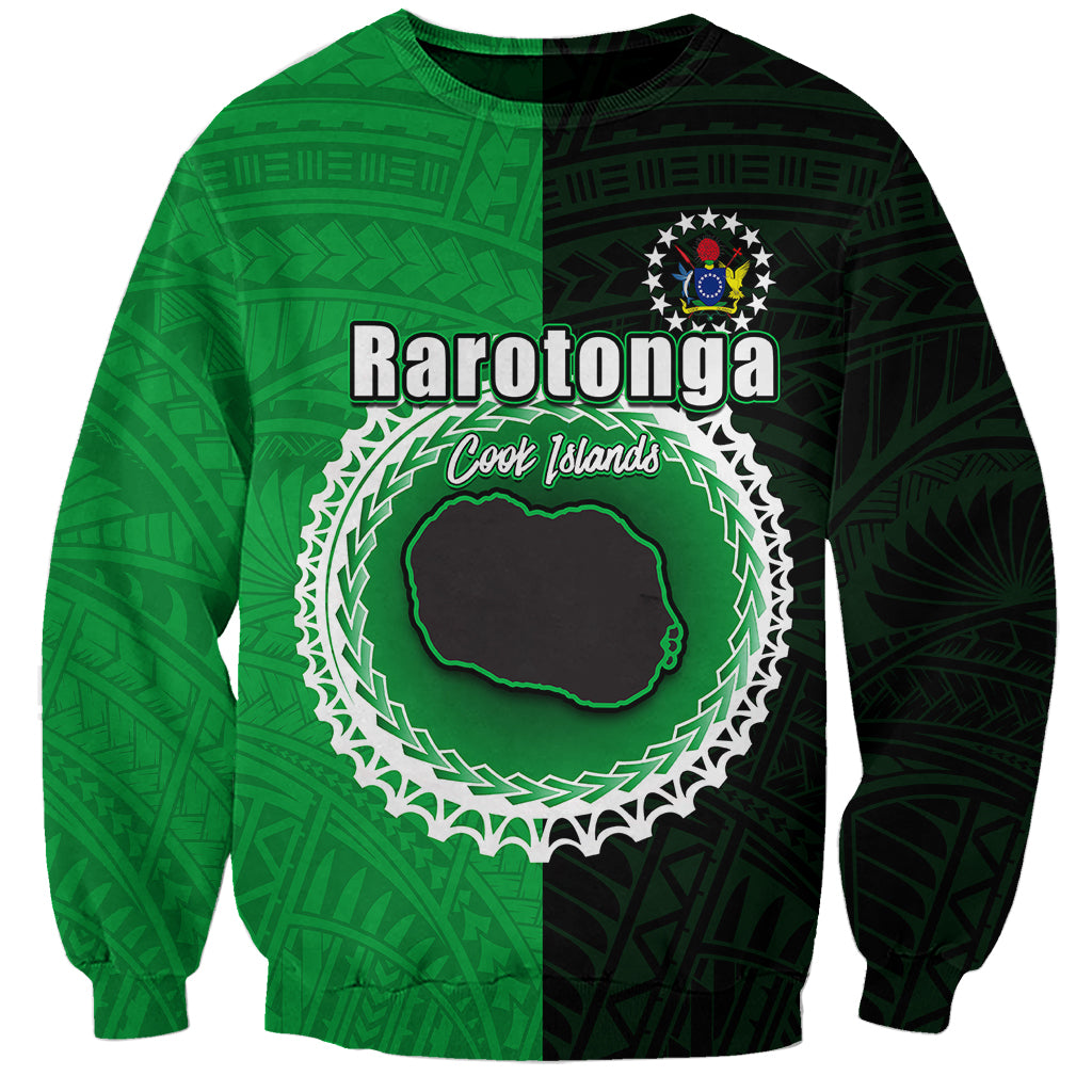 Custom Rarotonga Of Cook Islands Sweatshirt Mix Half Black LT6 Unisex Green - Polynesian Pride