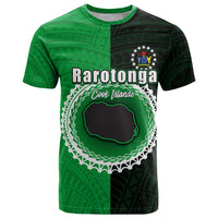Custom Rarotonga of Cook Islands T Shirt Mix Half Black LT6 Green - Polynesian Pride
