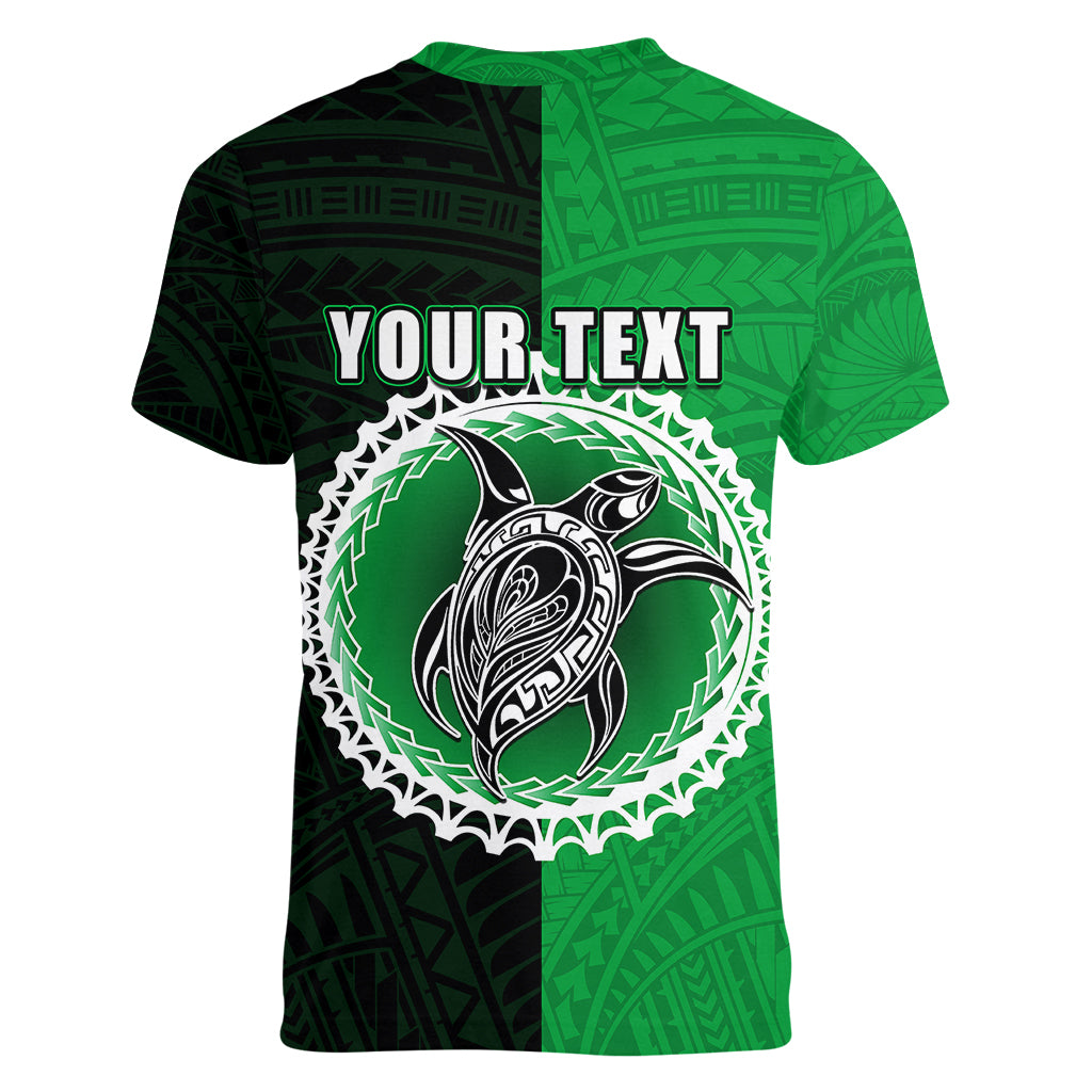 Custom Rarotonga Of Cook Islands Women V Neck T Shirt Mix Half Black LT6 - Polynesian Pride