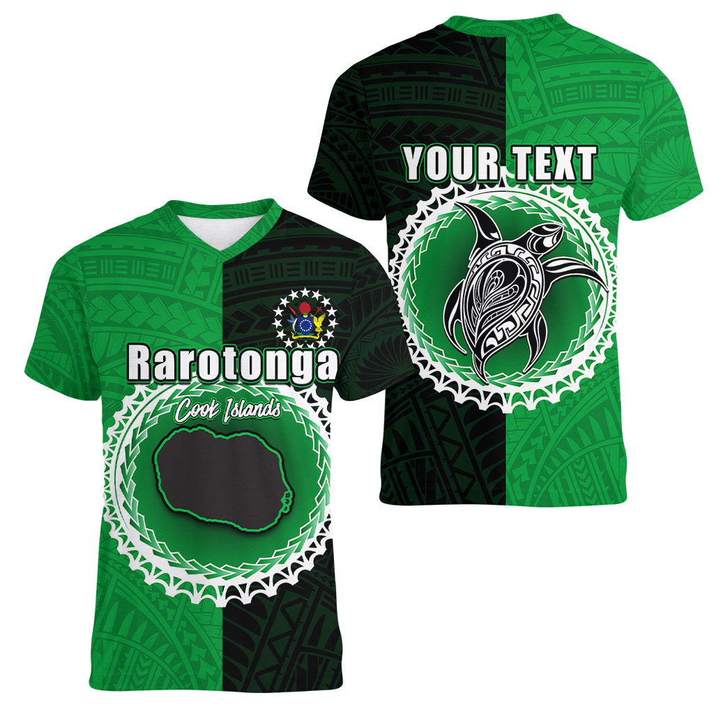 Custom Rarotonga Of Cook Islands Women V Neck T Shirt Mix Half Black LT6 - Polynesian Pride