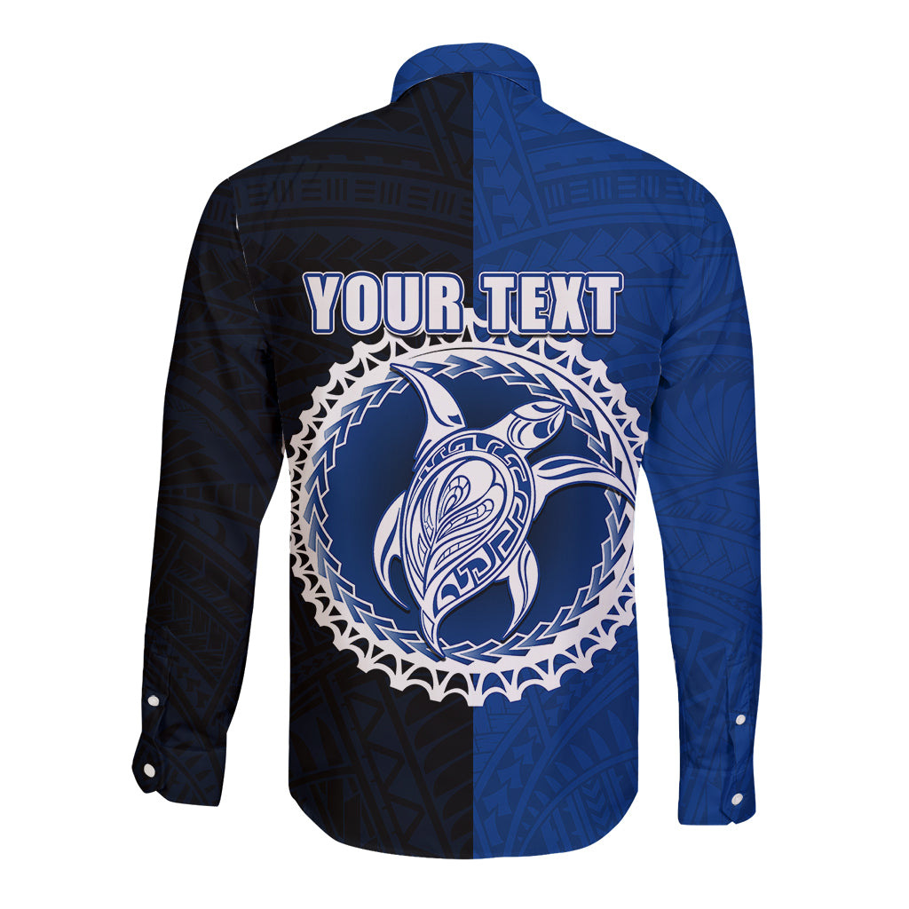 Custom Rakahanga Of Cook Islands Long Sleeve Button Shirt Mix Half Black LT6 - Polynesian Pride