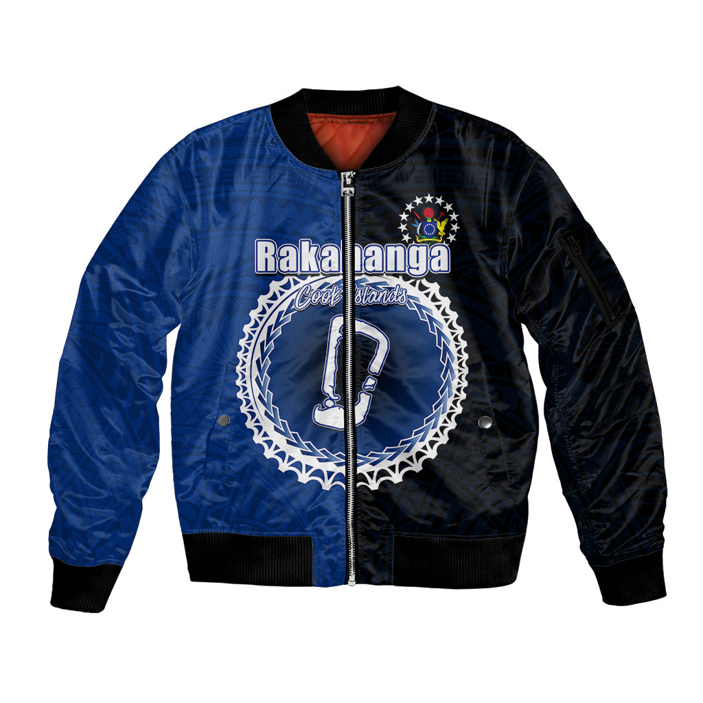 Custom Rakahanga Of Cook Islands Sleeve Zip Bomber Jacket Mix Half Black LT6 Unisex Blue - Polynesian Pride