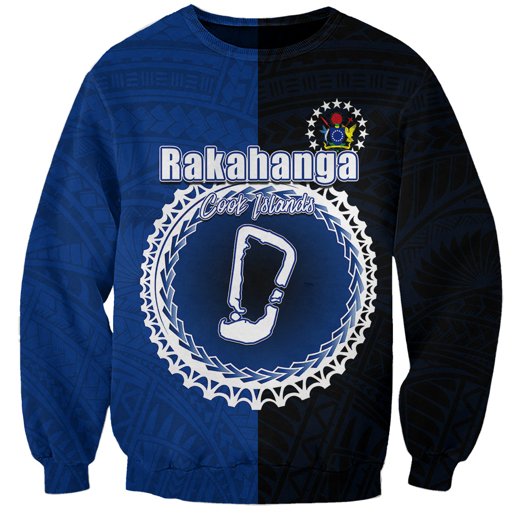 Custom Rakahanga Of Cook Islands Sweatshirt Mix Half Black LT6 Unisex Blue - Polynesian Pride