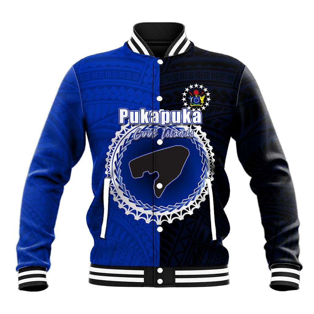 Custom Pukapuka Of Cook Islands Baseball Jacket Mix Half Black LT6 Unisex Blue - Polynesian Pride