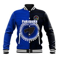 Custom Pukapuka Of Cook Islands Baseball Jacket Mix Half Black LT6 Unisex Blue - Polynesian Pride