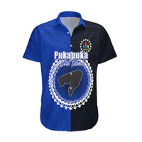 Custom Pukapuka Of Cook Islands Hawaiian Shirt Mix Half Black LT6 Blue - Polynesian Pride