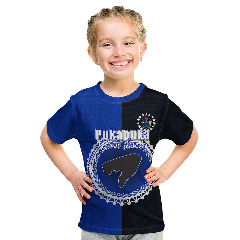Custom Pukapuka Of Cook Islands Kid T Shirt Mix Half Black LT6 Blue - Polynesian Pride