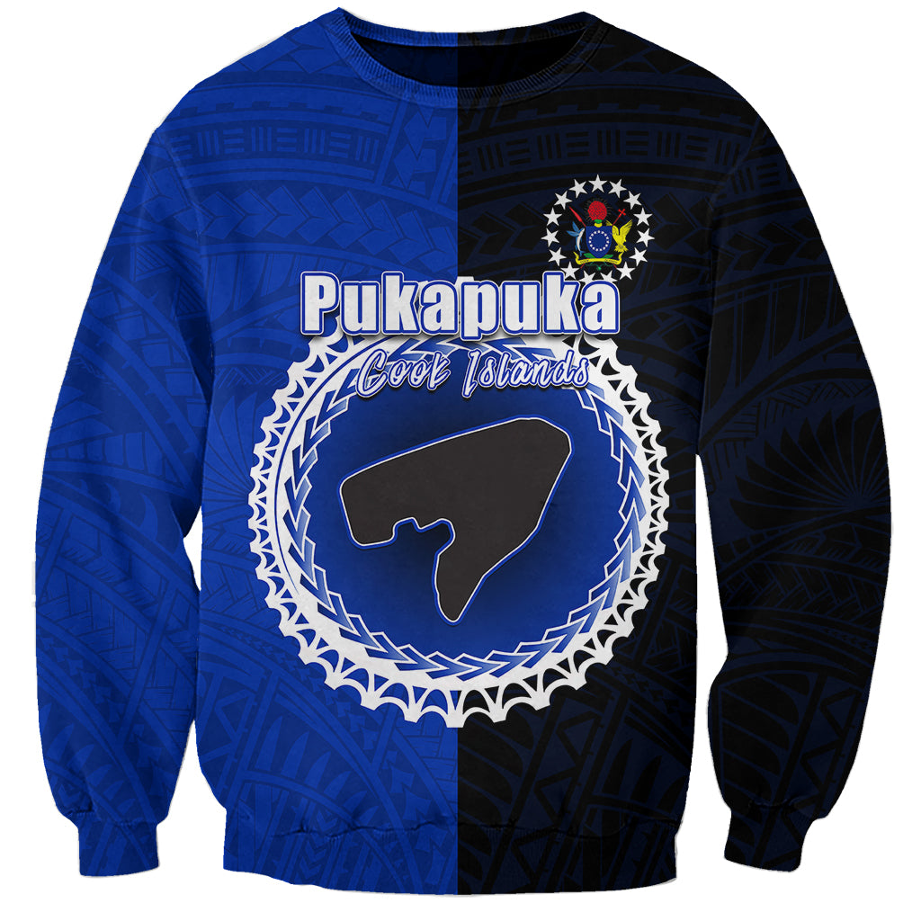 Custom Pukapuka Of Cook Islands Sweatshirt Mix Half Black LT6 Unisex Blue - Polynesian Pride