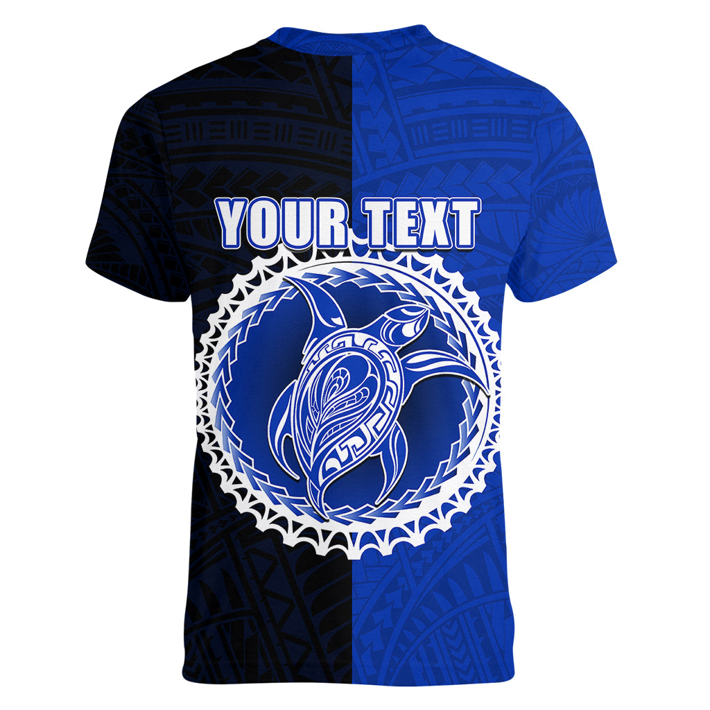 Custom Pukapuka Of Cook Islands Women V Neck T Shirt Mix Half Black LT6 - Polynesian Pride